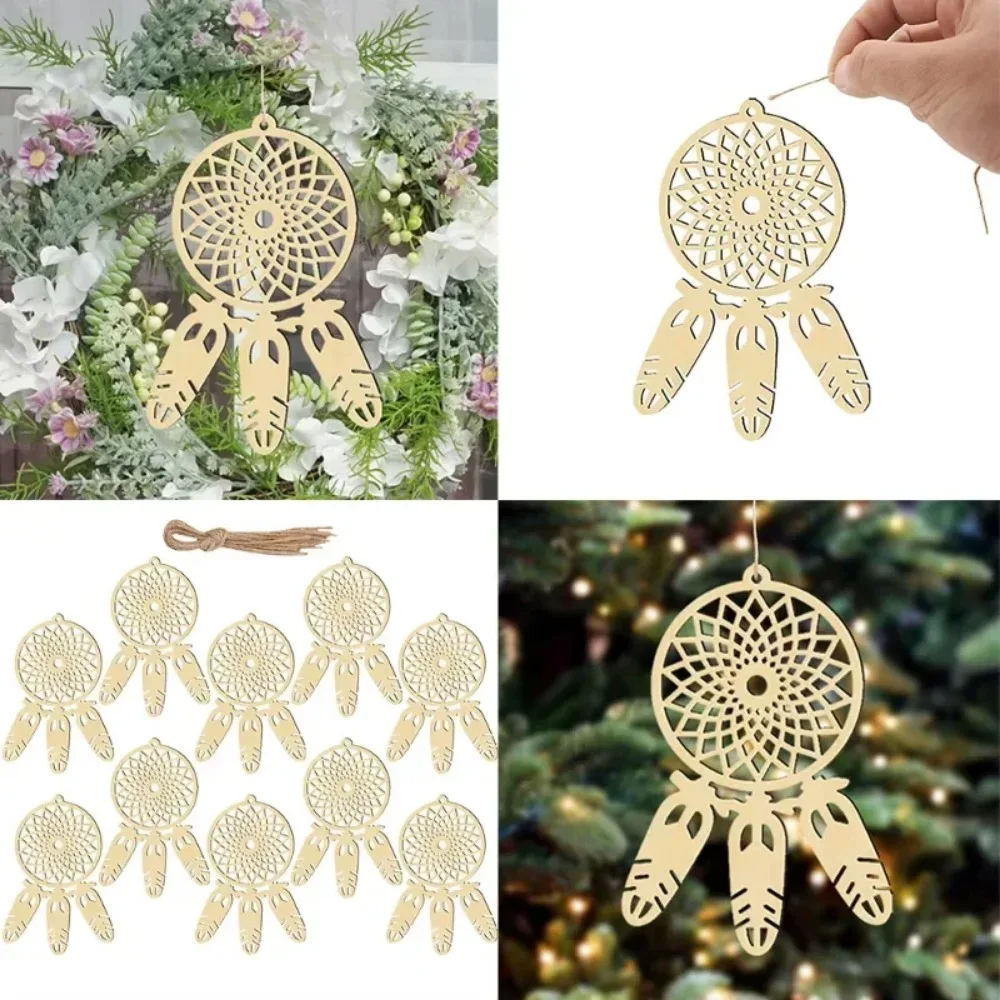 24 Pcs Latest Models Wooden Dream Catcher Feather Hanging Ornament Home Party Decor Kids DIY Painting Craft Gifts