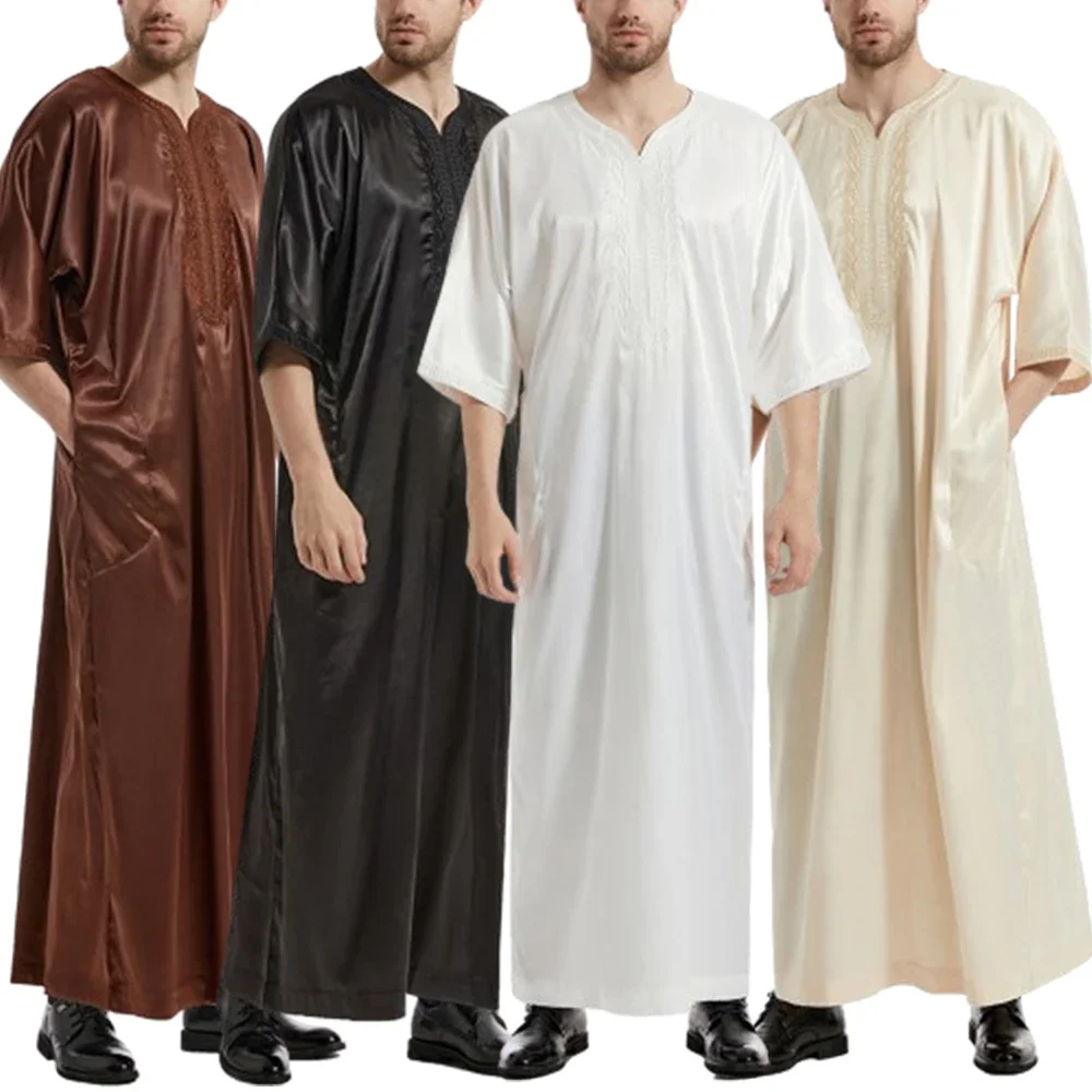 Men Muslim Kaftan Jubba Thobe Men\'s Islamic Clothing Long Robe Dress Saudi Arab Thobe Turkey Islamic Ramadan Traditional Clothes