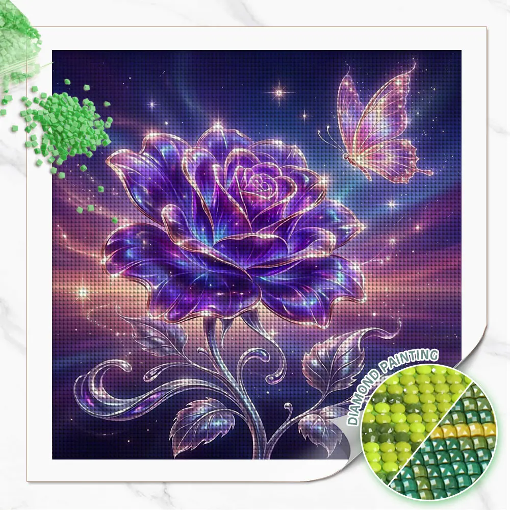 Huacan Vollquadratische und Runde Diamant-Malerei Rose Schmetterling Diamant-Mosaik Blumen Tier Kunst Dekorative Gemälde