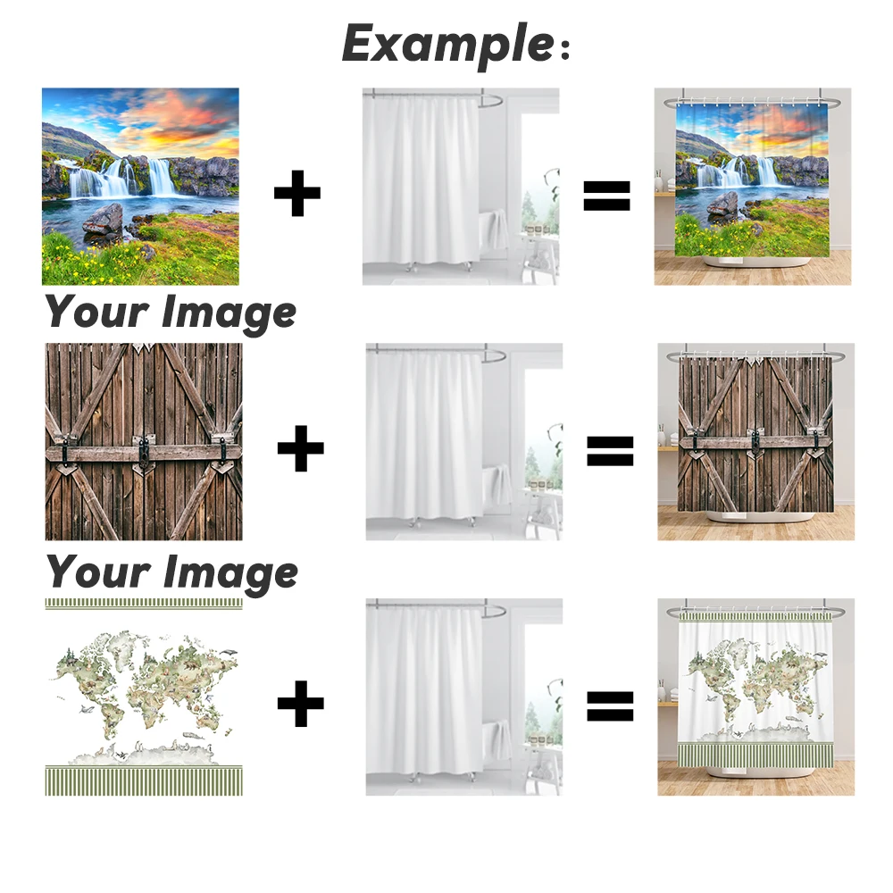 フック付きカスタムシャワーカーテン,パーソナライズされた写真,防水バスルームパーティション,DIYペンダントスクリーニング