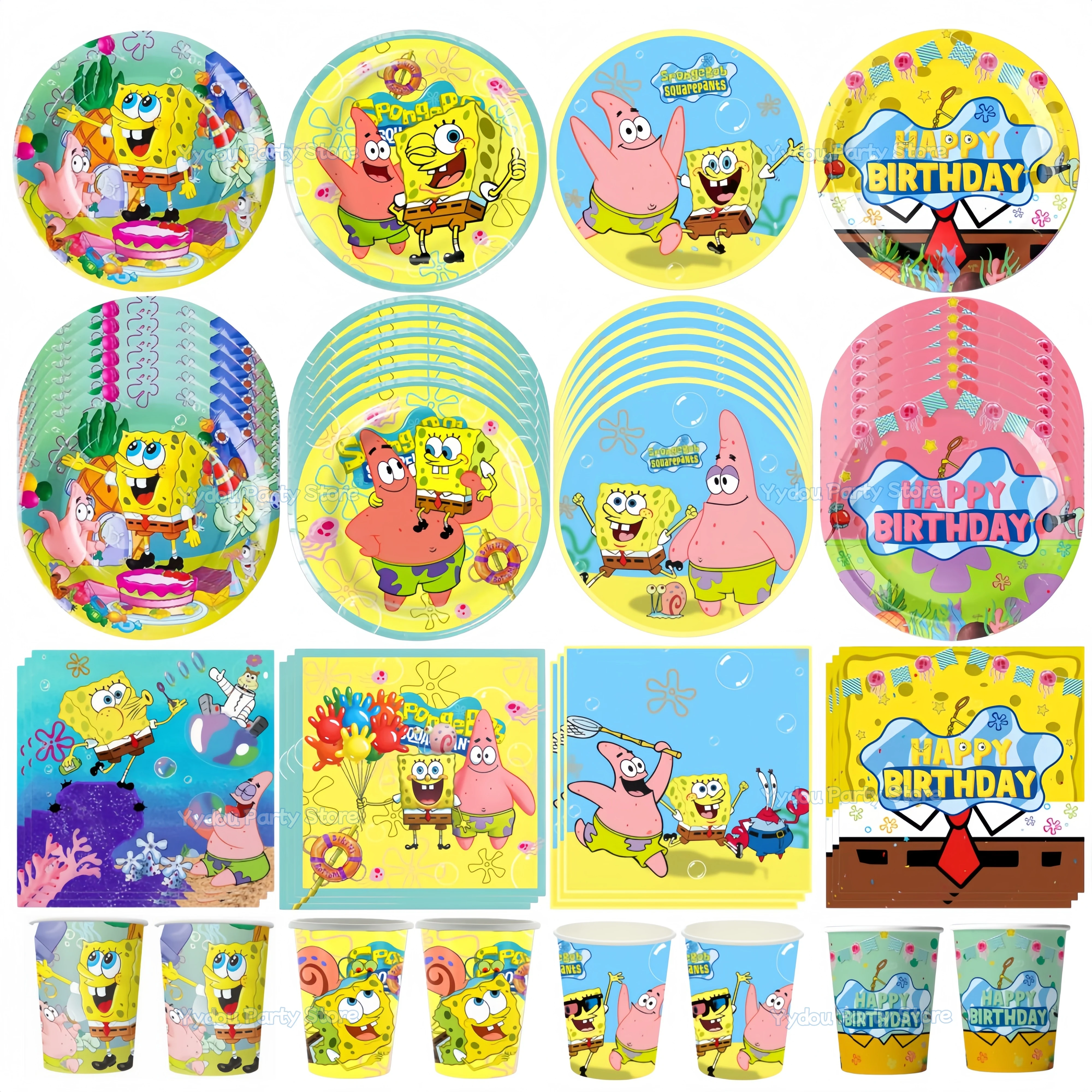 Baby Clothing Event - スポンジボブスクエアパンツ誕生日パーティーデコレーション食器キットカッププレートテーブルクロス風船ベビーシャワーキッズパーティー記念品ギフト