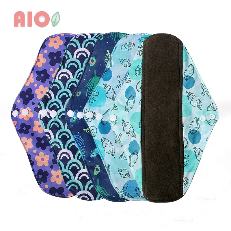 Aio 1 pcs20 * 30cm wieder verwendbare Stoff Menstruation kissen Bambus Holzkohle Fleece innere Dame Flamingo gedruckt wasserdichte Mumien polster für Frauen