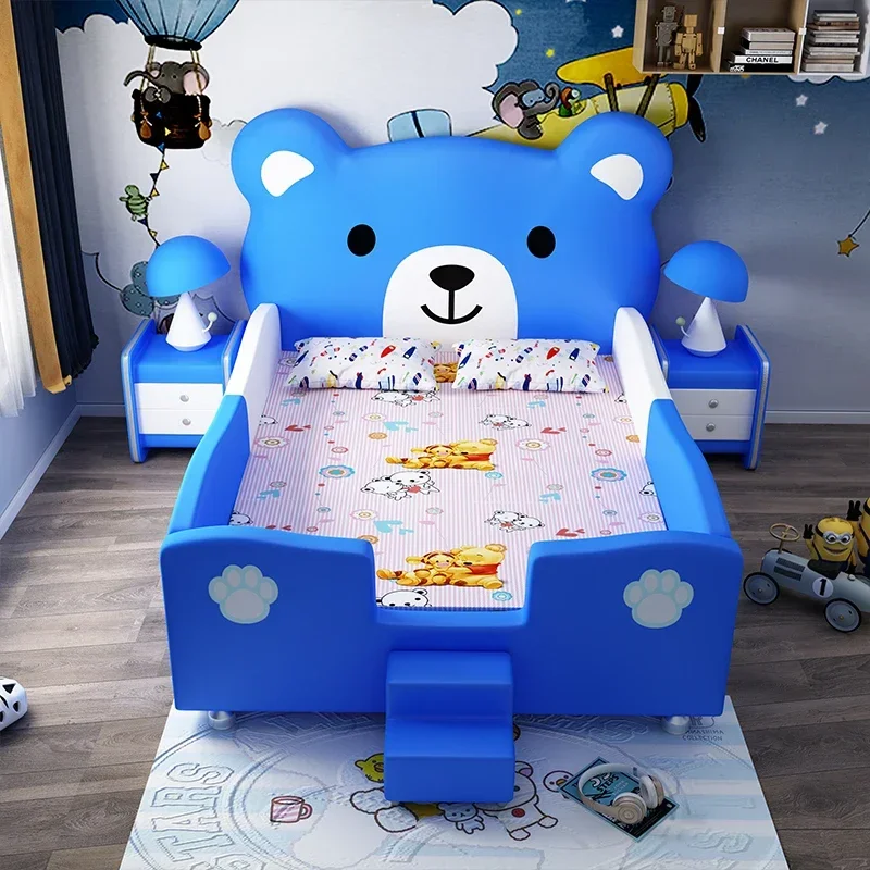 

A Creative Cartoon Bear Children's Bed Modern Simple Princess Bed Solid Wood 1.5m Single Bed With Guardrail Cama Furniture Home