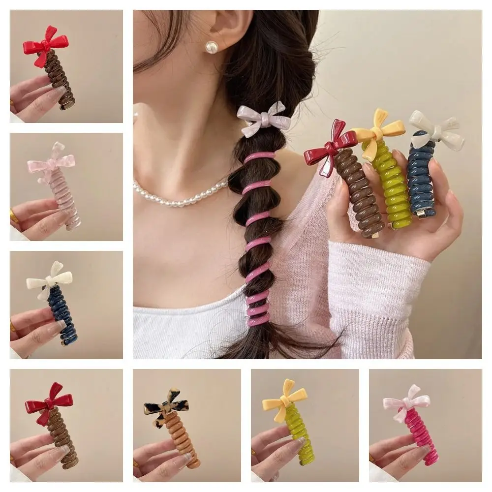 Elastic Bow Hair Rope Headwear Colorful Telephone Cord Hair Ring Ponytail Holder Hair Bands Telephone Line Hair Rope Children