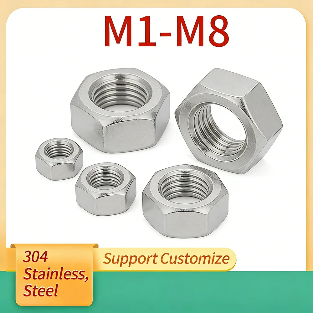 5-20Pcs M1 M1.2 M1.4 M1.6 M2 M2.5 M3 M3.5 M4 M5 M6 M8 DIN934 Hex Hexagon Nut Screw 304 Stainless Steel Support Customize