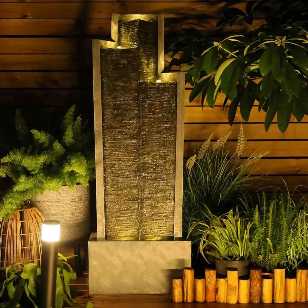 

3-Tiered Water Fountain Outdoor Garden - 49.61" H Modern Water Fountain and Waterfull Indoor Outdoor Water Feature