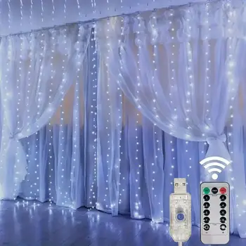 3M LED Curtain Garland Fairy String Lights Christmas Holiday Party decorazione di nozze USB Remote 8 modalità illuminazione a cascata