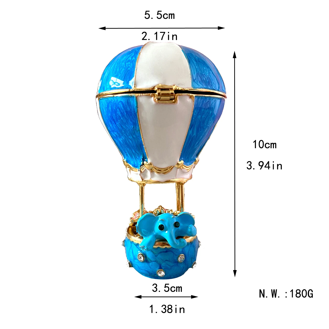 2024 Hot Air Balloon Trinket Jewelry Storage Box Wedding Ring Holder Metal Elephant Animal Figurine Dressing Table Decor Gift