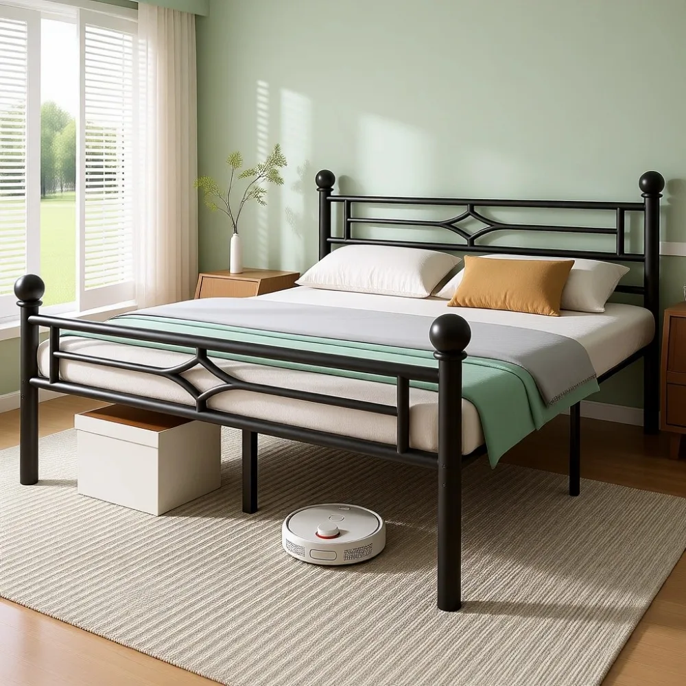 Heavy Duty Full Bed Frame with Headboard Footboard Steel Slats No Box Spring Noise Free Easy Assembly