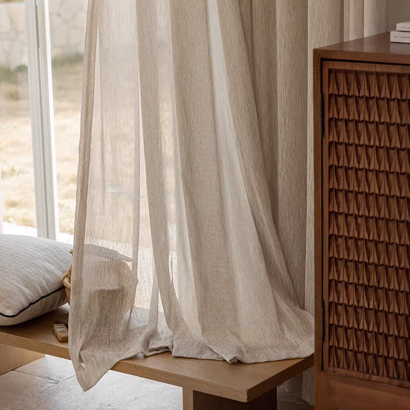 Modern Semi Sheer Voile Curtains Window Panel Drapes Light Filtering Privacy Curtains for Living room Bedroom Kitchen Decoration