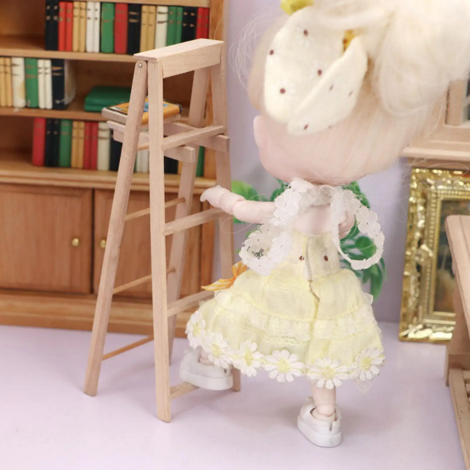 ドールハウス用ミニチュアはしご-天然木製-リアルな家具-1-12スケール-子供のおもちゃやギフト用装飾品