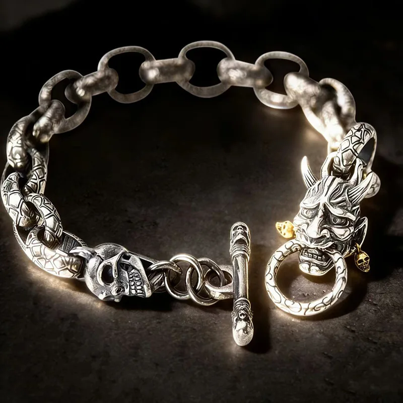 Vintage 925 sterling silver bracelet men's trendy high-end hip-hop fashion versatile bracelet Valentine's Day