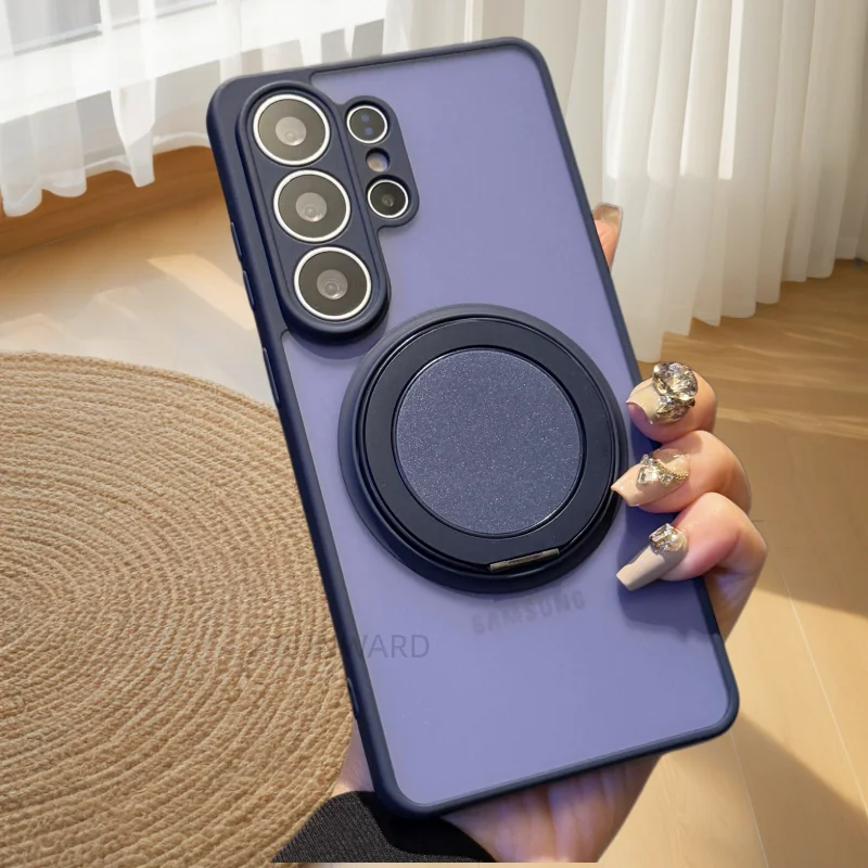 360° Drehbare Halterung Hautfreundliche Matte Handyhülle für Samsung Galaxy S25 Edge S24 S23 S26 Ultra Plus FE für Magsafe Magnetische Abdeckung