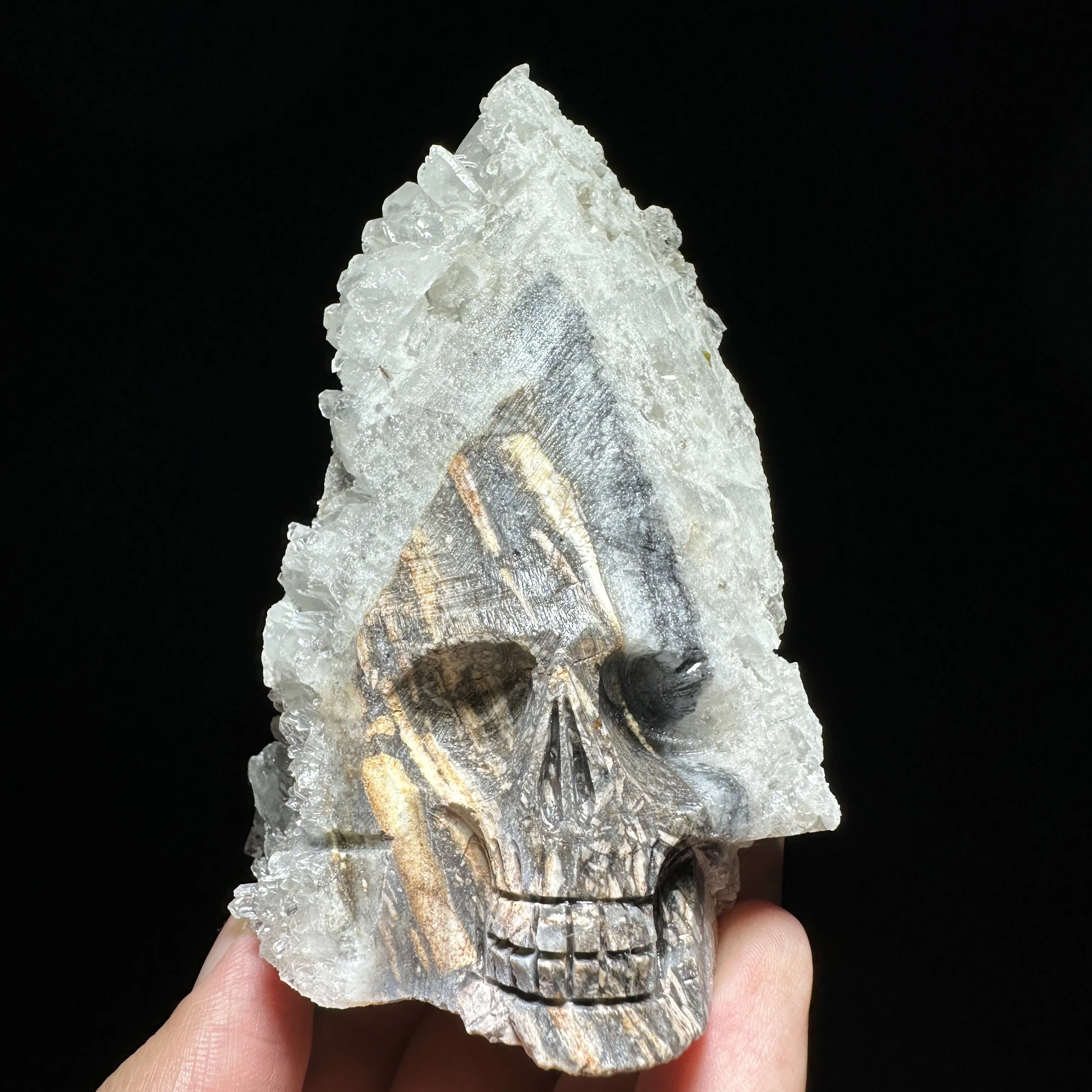 Natural Stone Skull Carving Crystal Clear Quartz Cluster Polished Rock Alien Mineral Specimen Healing Reiki
