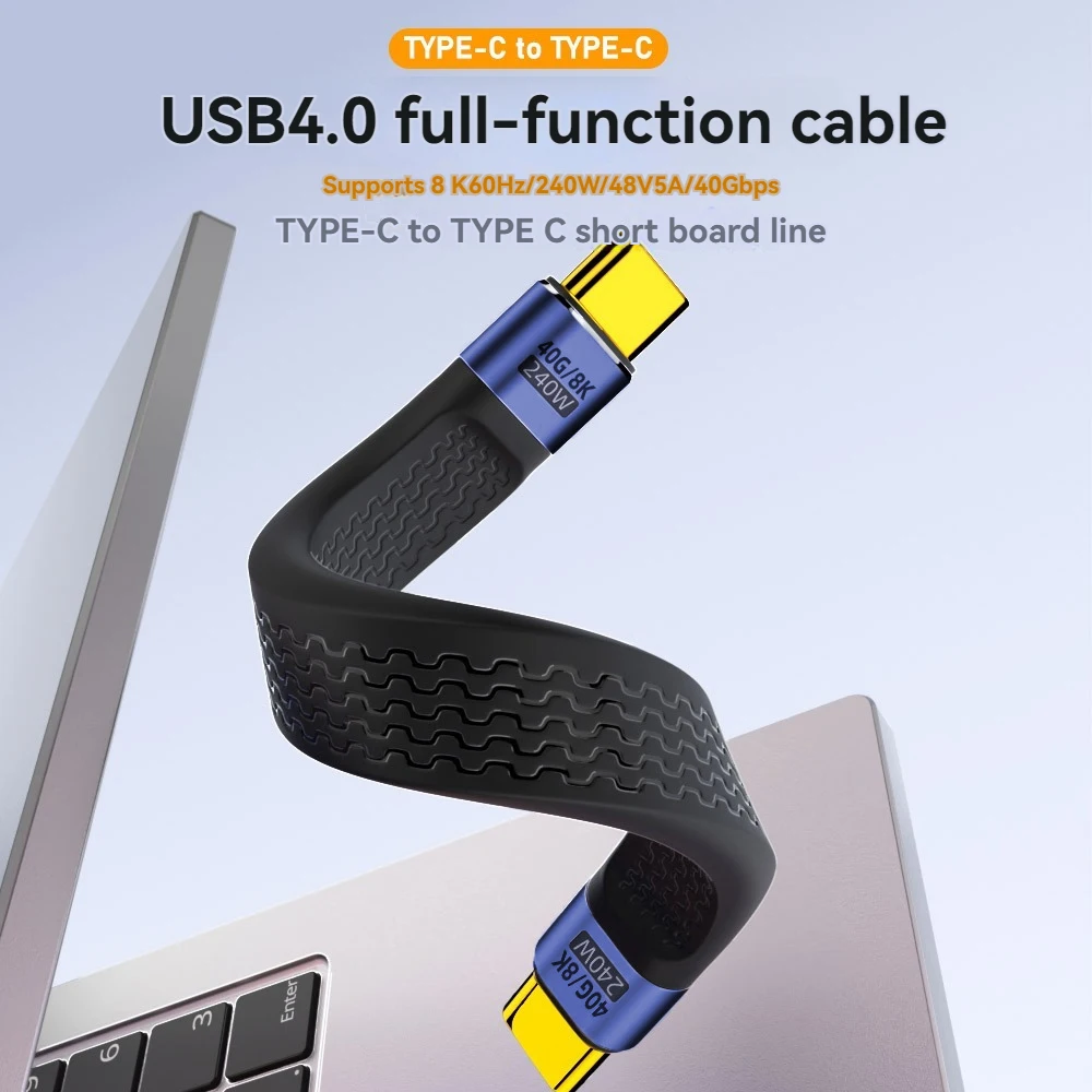 USB4 Short Cable 40Gbps Data Transfer 240W PD Fast Charging Thunderbolt 4/3 Interface Flat USB-C Cord for Laptop Phone Tablet