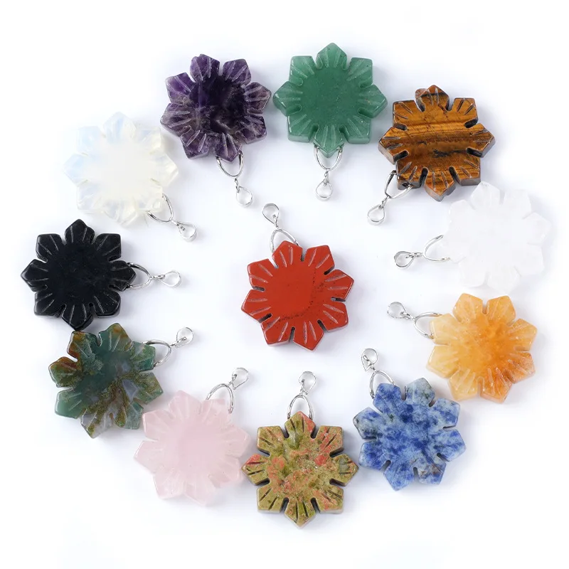 

6 шт., рождественское ожерелье, подвески из натурального агата, резной камень, кулон в виде снежинки, минималистичный праздничный ожерелье, ювелирные изделия