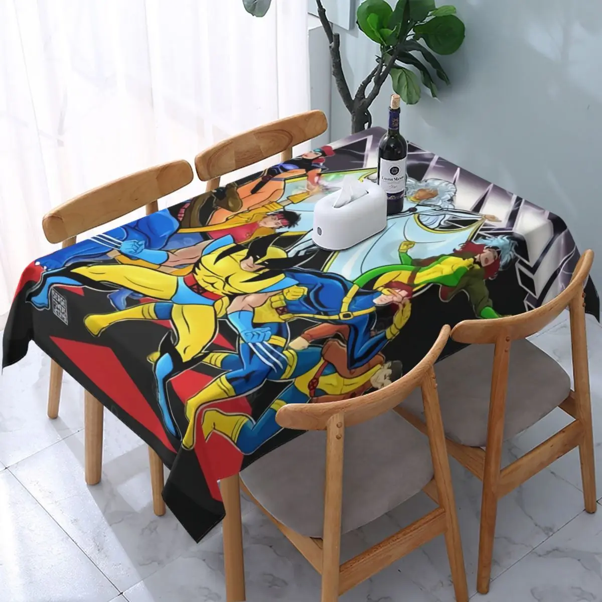 Customized Disney X-Men Marvel Film Tablecloth Rectangular Fitted Waterproof Table Cloth Cover for Party