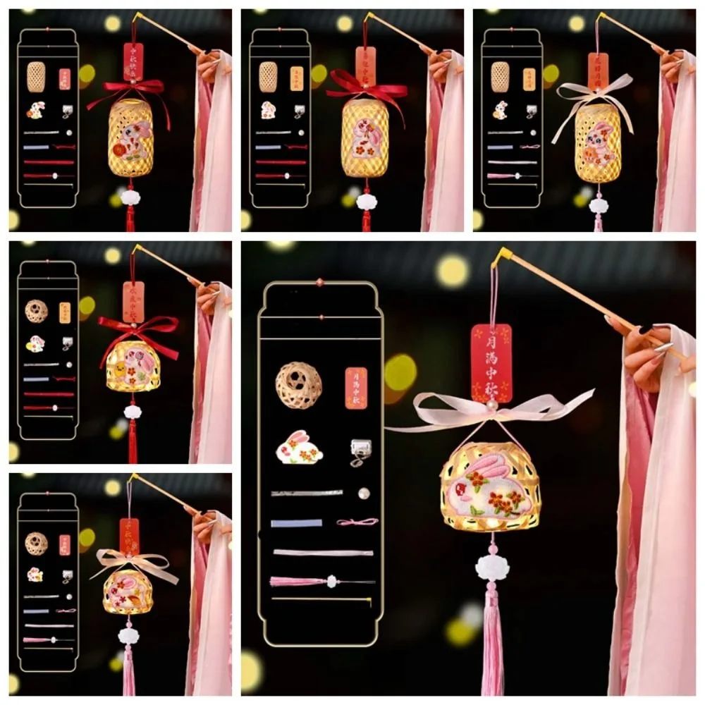 Lentera Festival Musim Gugur Tengah Kelinci Buatan Tangan Kartun Anak-anak DIY Kit Bahan Lentera Mainan Kerajinan Lentera Kelinci PP Bercahaya