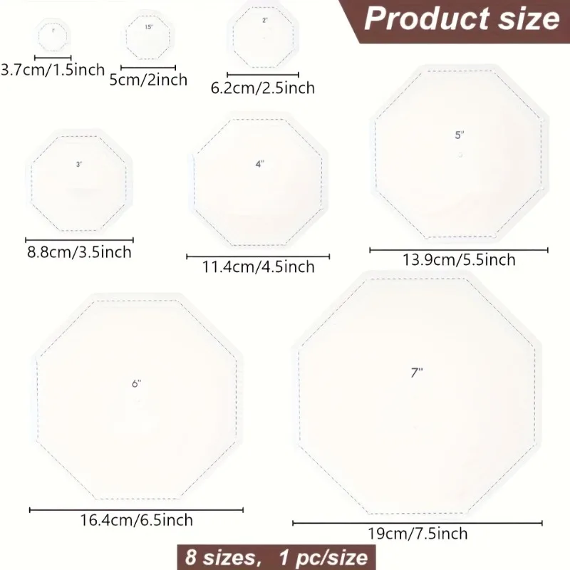 8Pcs Hexagon Quilting Template Set for Sewing Crafts