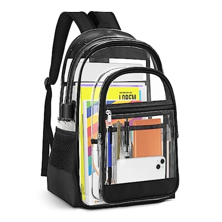 

Clear Backpack, Heavy Duty PVC Transparent Backpack with Reinforced Straps, See Through Multiple Pockets Large Capacity Bookbag