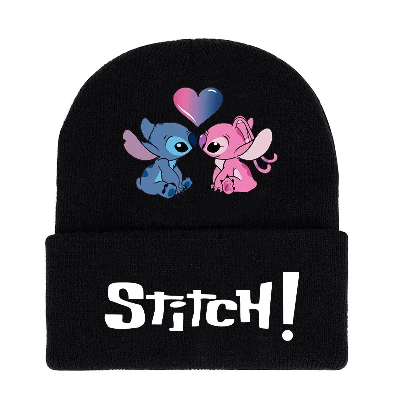 Disney-gorro de punto de Lilo y Stitch para niños, guantes cálidos de rejilla negra, gorro, figura de Anime, tocado de dibujos animados, decoración,