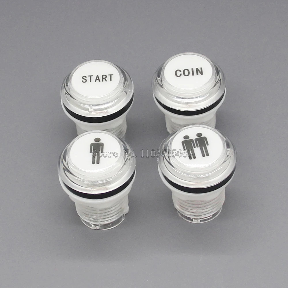 4pcs/lot 33mm 12V LED Full Transparent Push Button With Microswitch COIN 1P 2P START Logo For Arcade Game Machine DIY PARTS