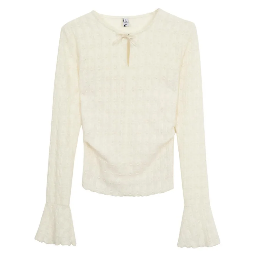 

Fashion Sweet Long Sleeve T-shirt Chic Bell Sleeves Slim Fit Pullover Bottoming Shirt Autumn Winter Knit Top Female
