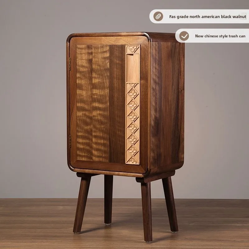 North American black walnut solid wood household living room bedroom trash can, high-end atmosphere and high-value Chinese
