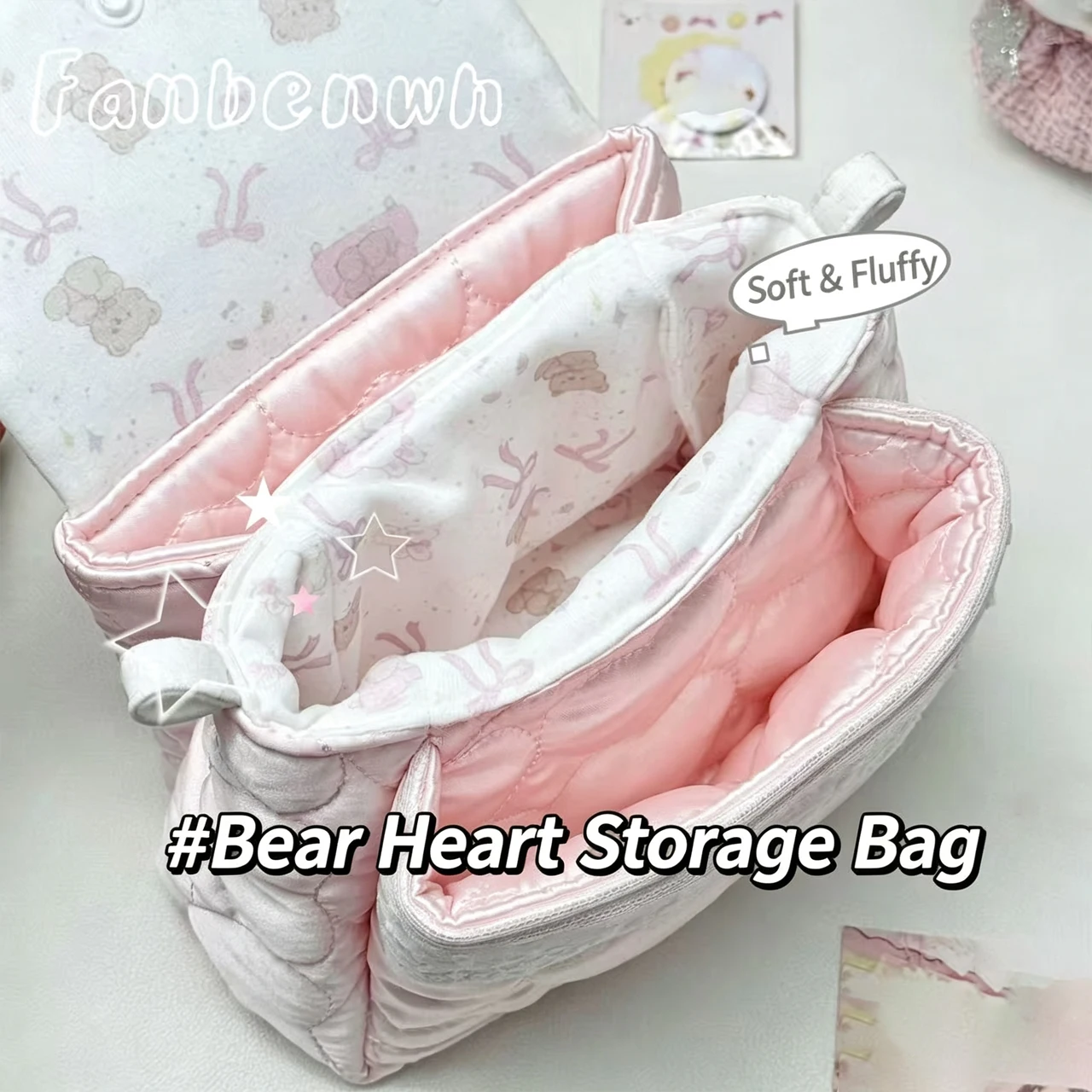 Koreanischer Stil, niedlicher weicher Bär mit Herz, handgefertigte dreilagige Aufbewahrungstasche, Instagram-Stil, dekorative Tasche, DIY-Aufbewahrungstasche, Federmäppchen – Detail 2