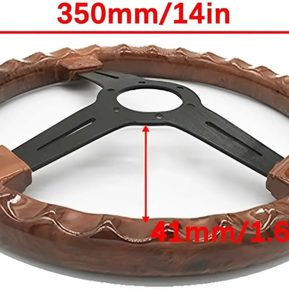 14인치 클래식 우드 그레인 스티어링 휠 리벳형 라이트 우드 그립, 범용 자동차 스티어링 휠 슬롯형 3 스포크 혼 버튼 포함