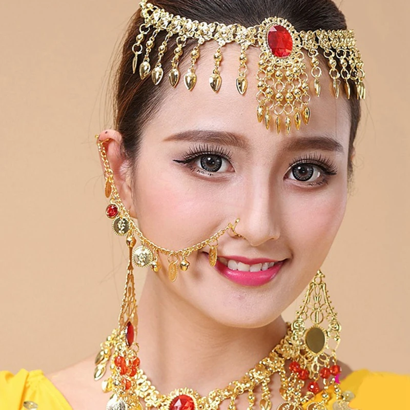 Sequin Necklace Bracelet Hairband Head Dance Show Out Indian Dance Jewelry Belly Dance Show Gold Color Luxurious Accessories