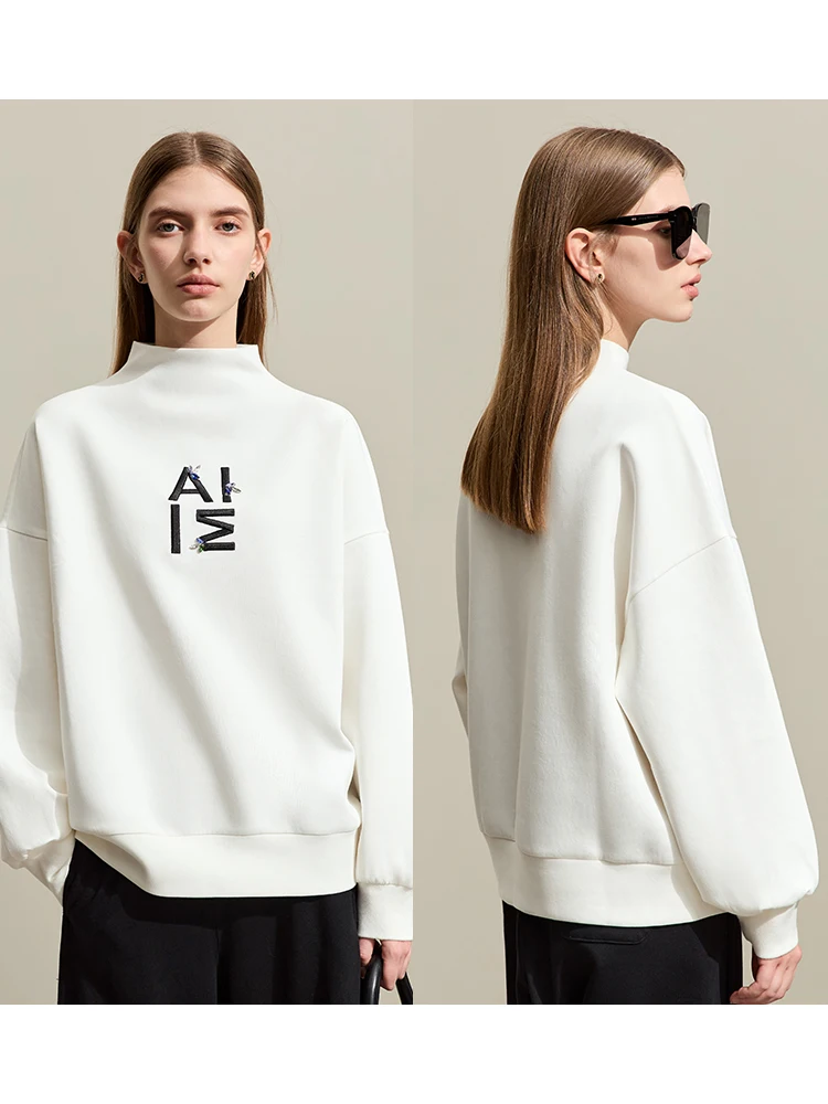 AMII-Sudadera con capucha minimalista para mujer, ropa de calle con bordado de letras, Top holgado de manga caída, primavera 2024, novedad de