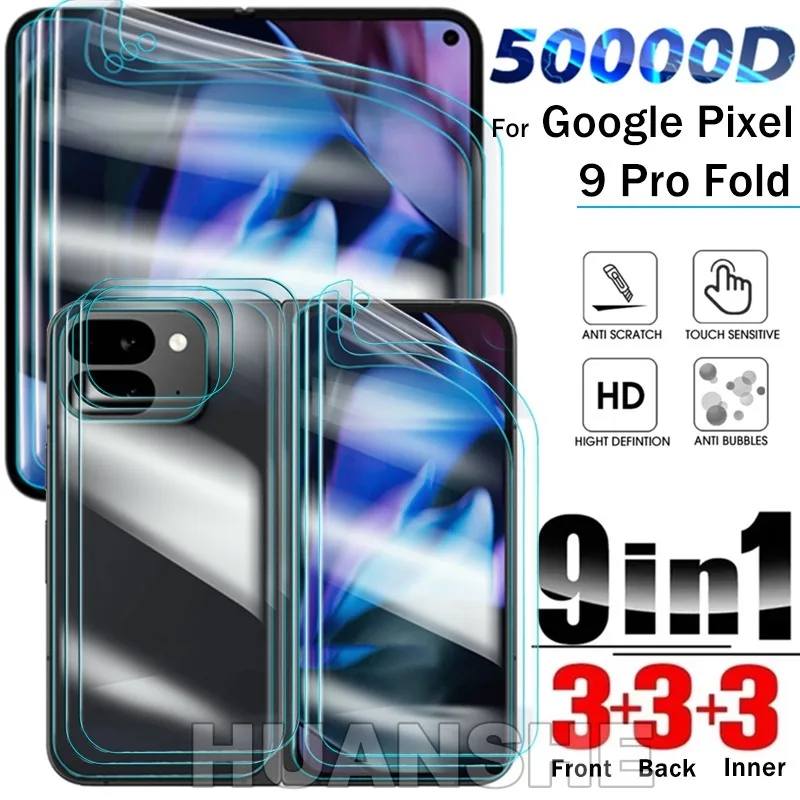 

9in1 Hydrogel Anti Scratch Full Coverage Screen Protector for Google Pixel 9 Pro Fold Front Back Inner