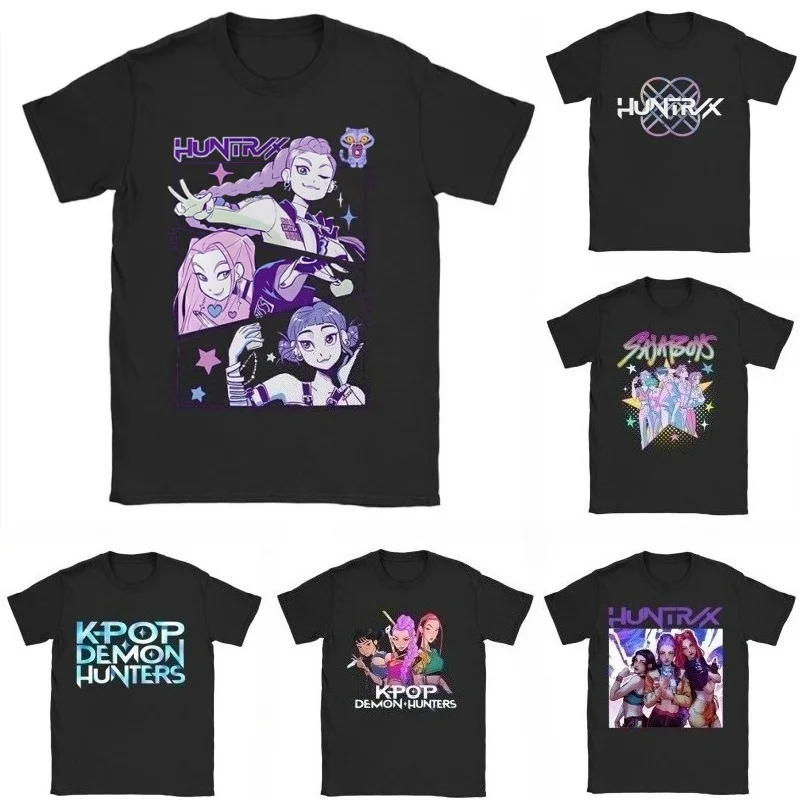 

KPop Demon Hunters Cosplay Rumi Huntrix Saja Boys Cosplay Mystery Round Neck Short Sleeved T-shirt Casual Loose Top Costumes