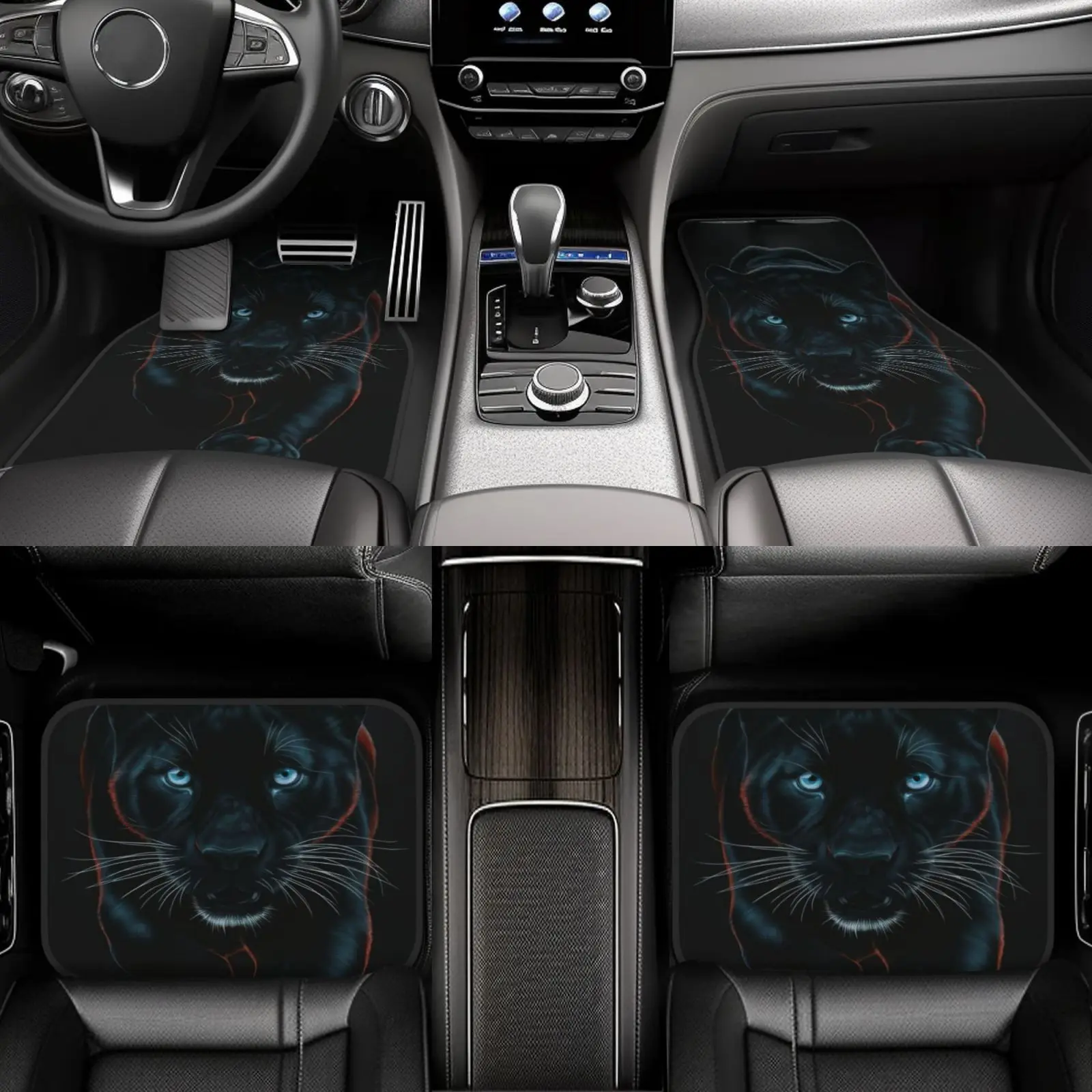 4pcs Set Of Car Floor Mats With Black Panther Pattern Double-layer Printing Composite Technology, Fully Covering The Front And R