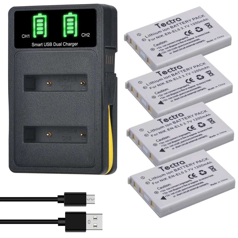 EN-EL5 ENEL5 Camera Battery Bateria & LED USB Charger for Nikon Coolpix P530 P520 P510 P100 P500 P5000 P5100 P6000 3700 4200