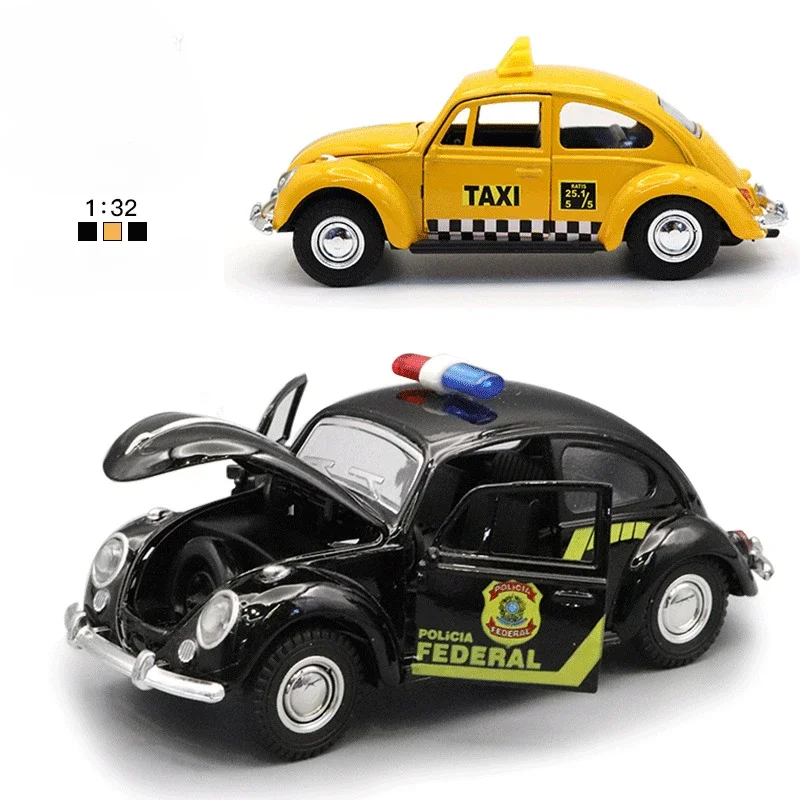 1:32 Alloy Volkswagen Beetle, classical police car, taxi, racing car, rebound car model, children's toy gift