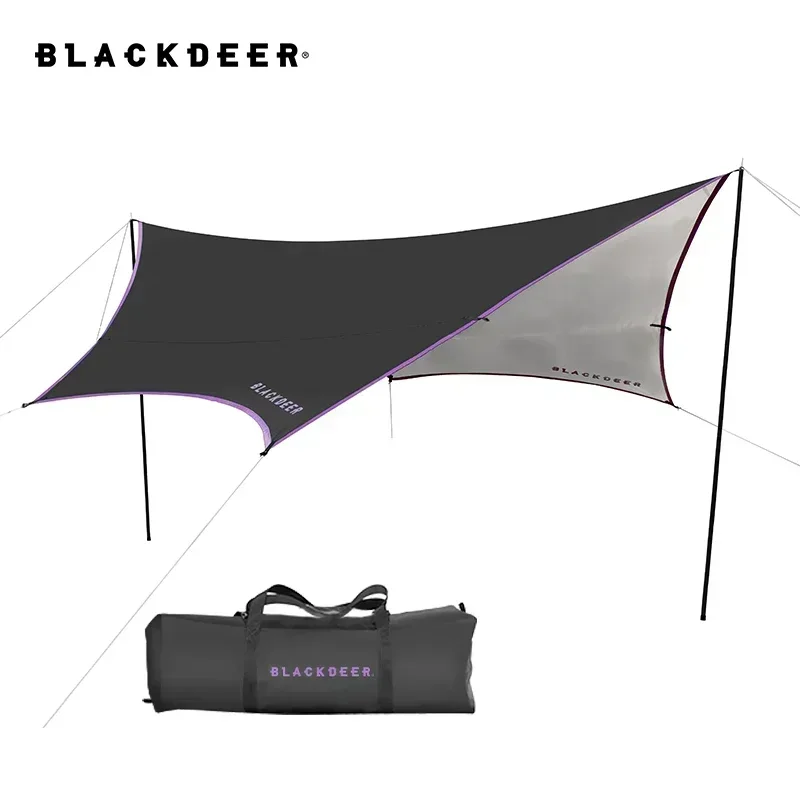 BLACK-DEER Camping Awning Vinyl Coated Silver Sky Curtain Tarp Anti-UV Windproof, Rainproof PU5000mm Iron Pole