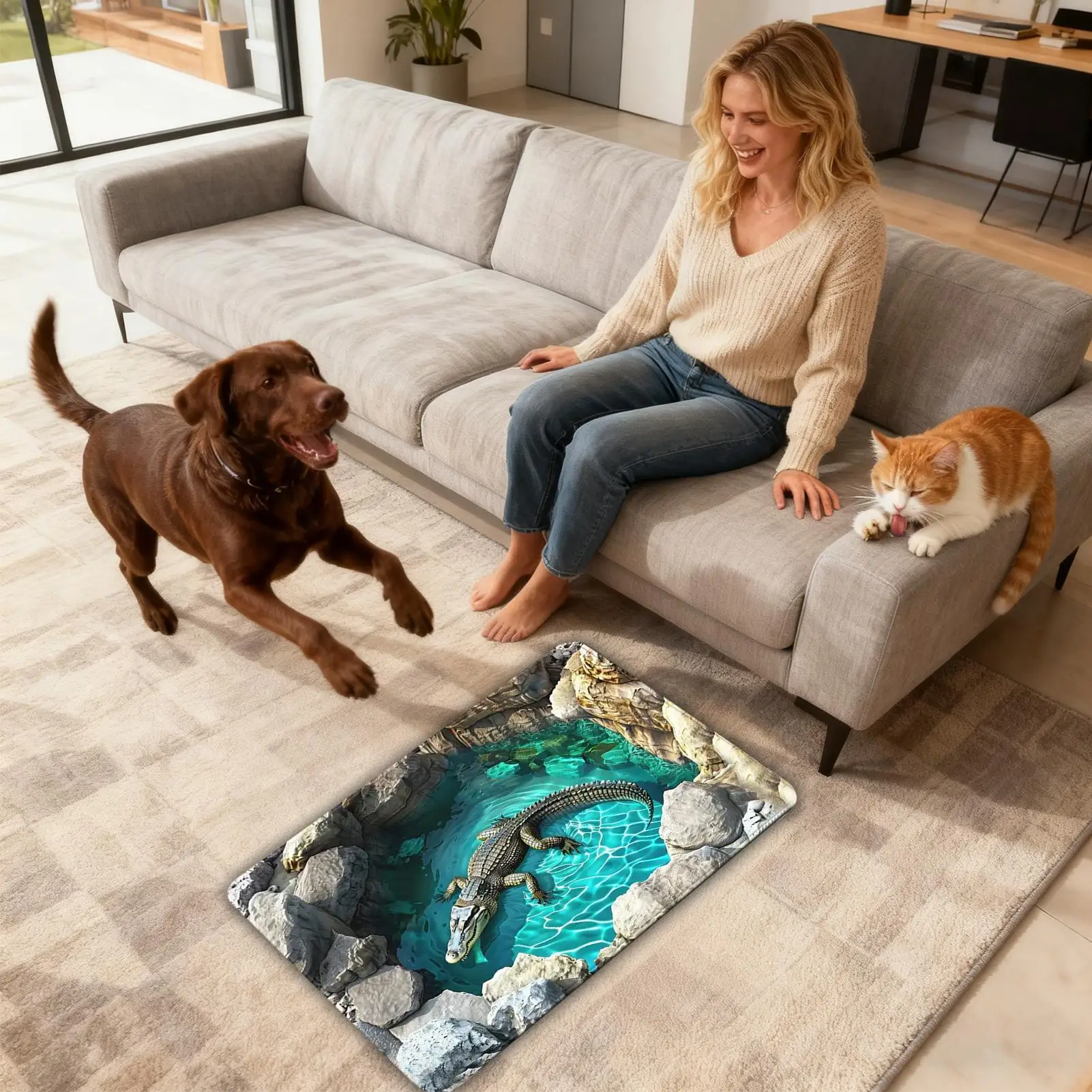 

Optical Illusion Rug Cool Trap Carpet Non-slip 3D Illusion Rug For Entrance Kitchen Bathroom Indoor Halloween Porch Decorations