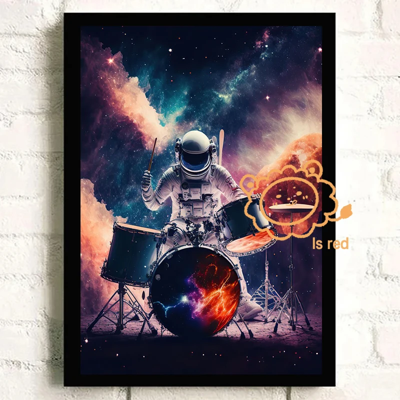 Astronaut Universe Poster Astronaut playing guitar playing drums Canvas printing Home Room wall decoration frameless painting