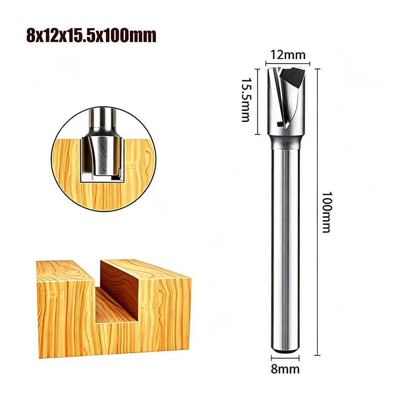 1pc 12mm Carbide Drill Bits Double-edged Straight Cutter Extended Handle Straight Groove End Mill For Wood Cutting Trimming