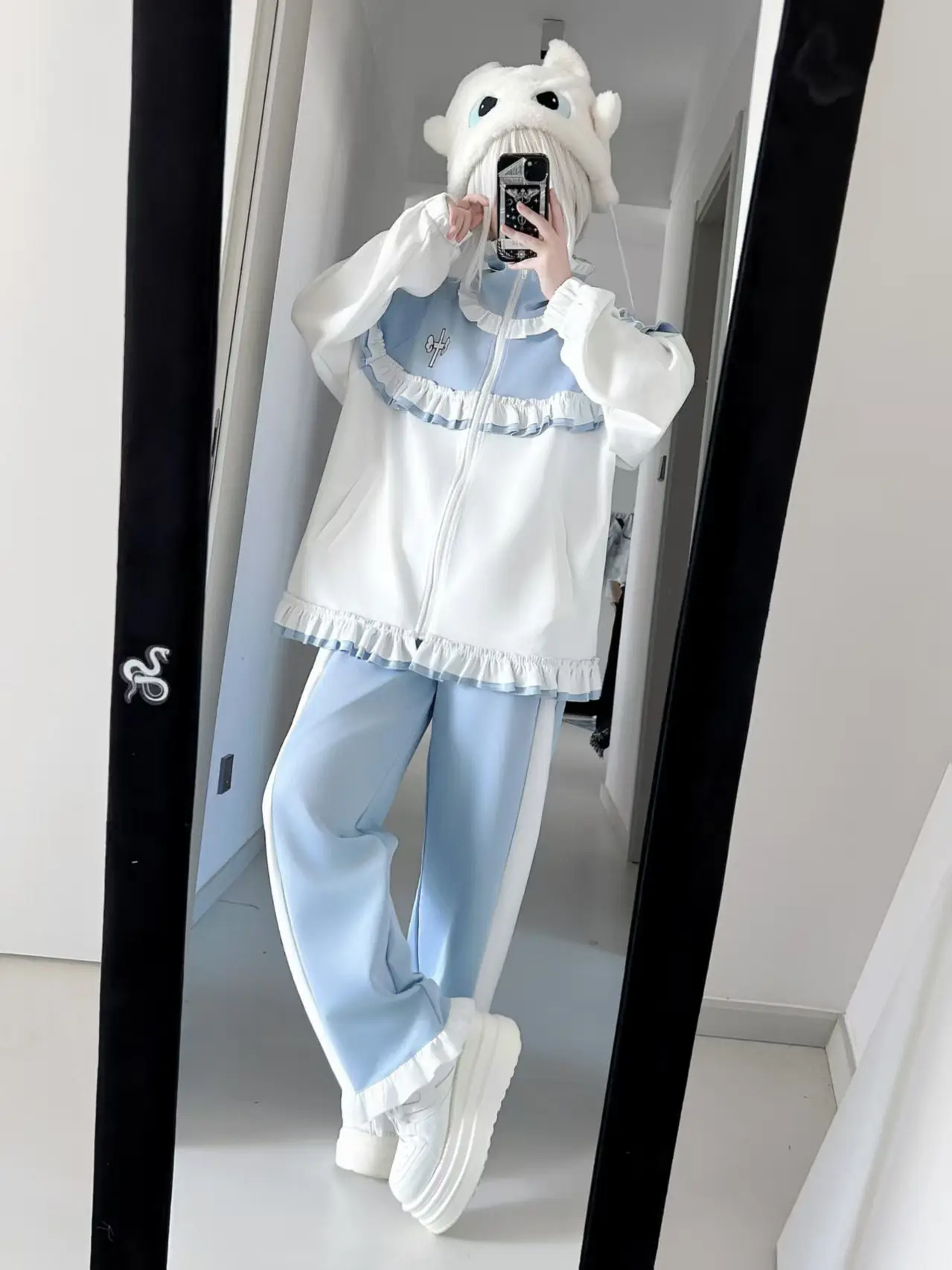 

Japanese Original Subculture Y2k Casual Spring and Autumn Top Pants Take-off Set Bud Water Color Ruffle Leaf Edge Top for Women