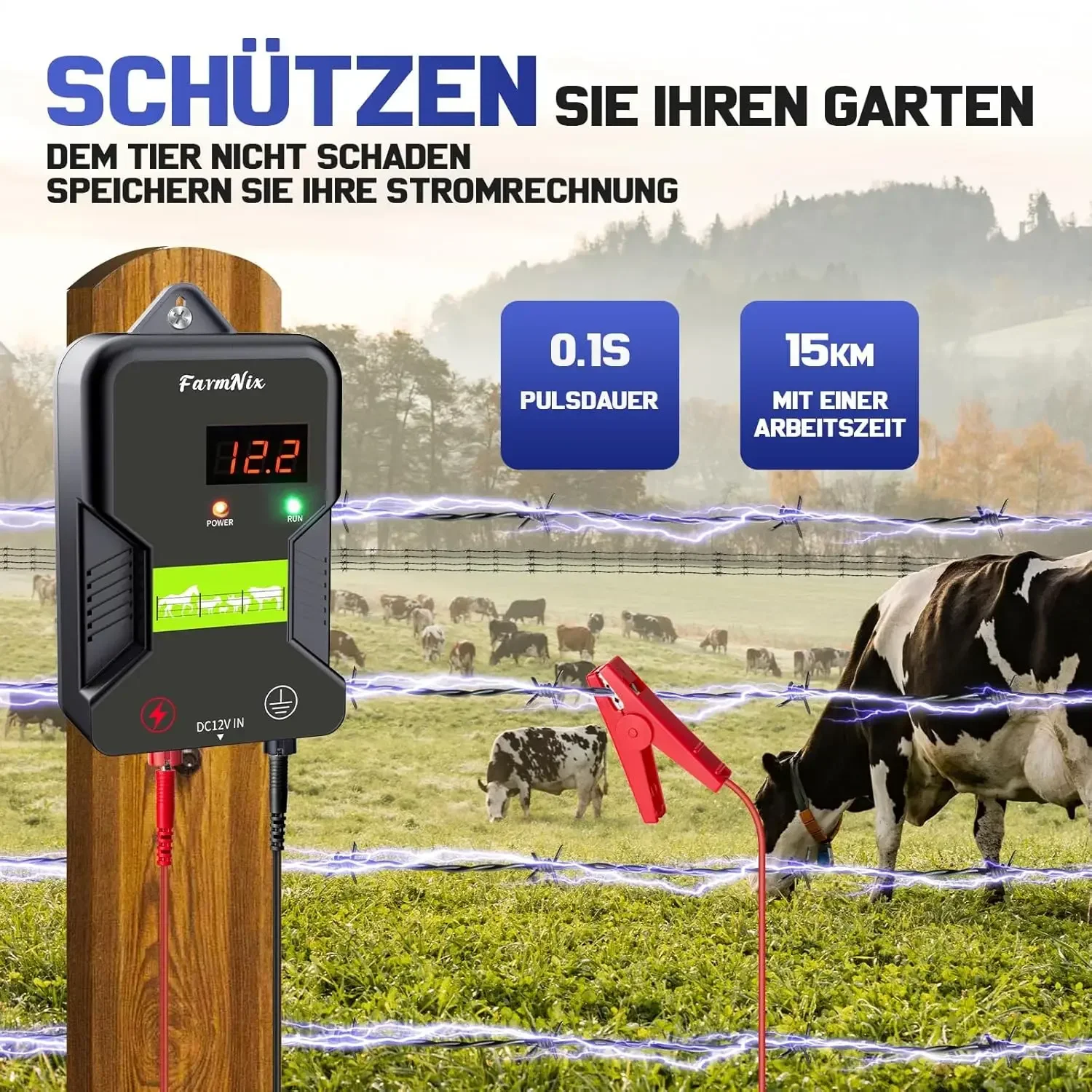 15KM Electric Fence Energizer 12kV Electric Fence Charger for Livestock Plug-in Power Farm Fence Insulators For Animals Fence