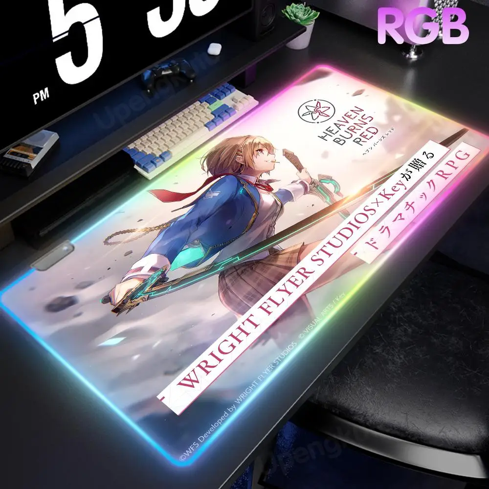 Heaven Burns Red Durable Desktop Pad Desk Protector Mat Mouse Desk Mat Large Pad RGB Mouse Pad LED Large Gamer Luminous Desk Mat