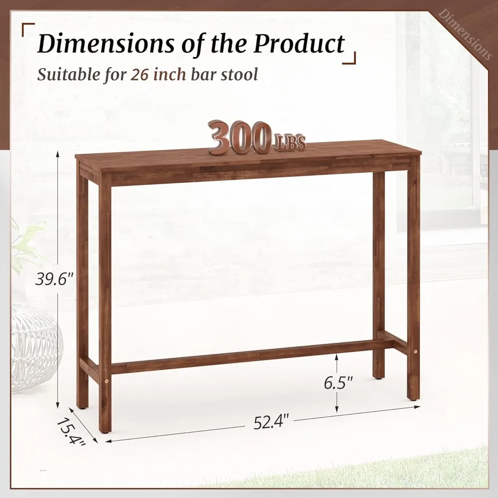 Bar Table, 53" Bar Height Pub Table, Counter Height Bar Table, Rectangular High Top Table for Narrow Space, Kitchen Dining Table