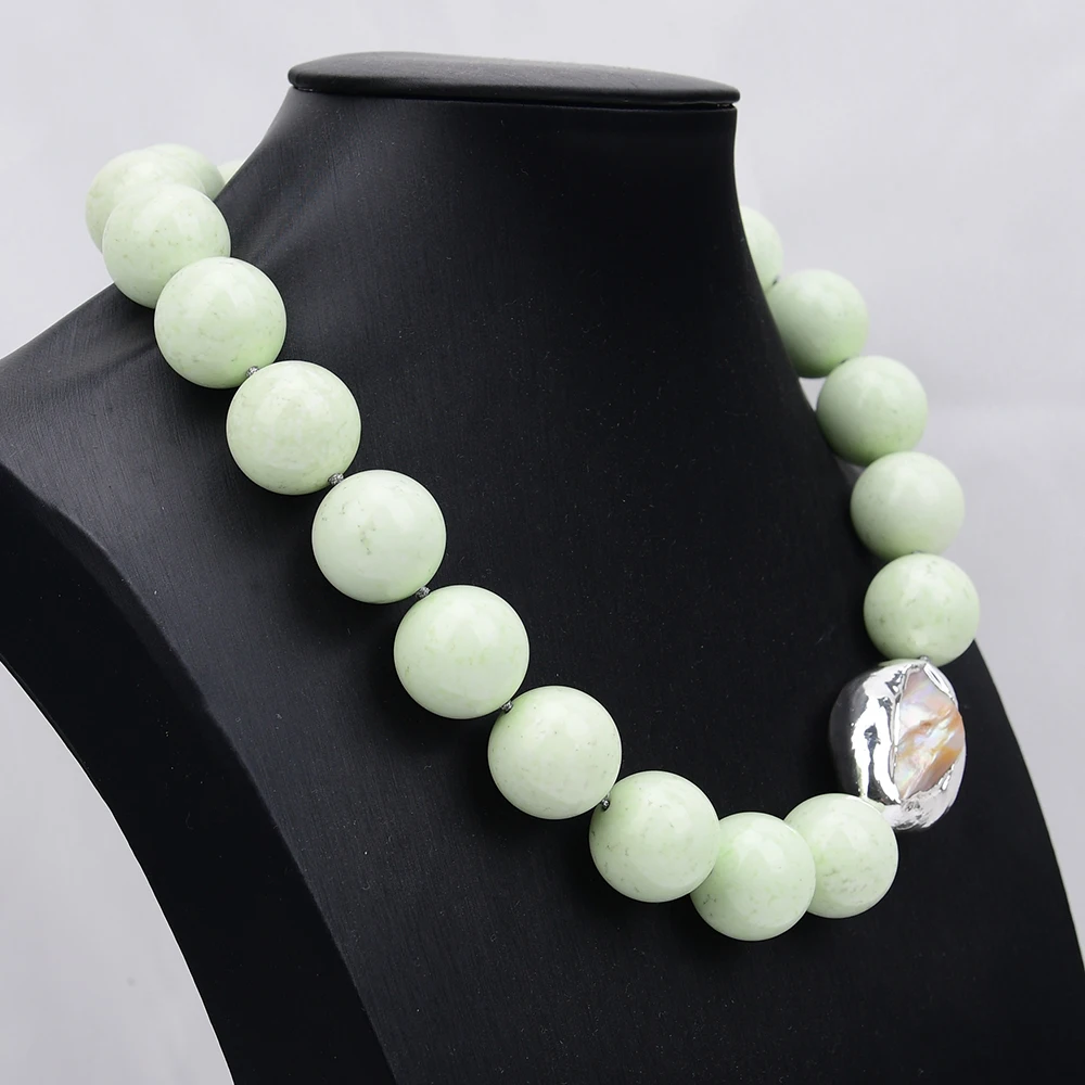 G-G Large 20mm Natural Green Lemon Turquoise Baroque Shell Pearl Bead Choker Necklace 18.5'' Jewelry Gifts For Lady