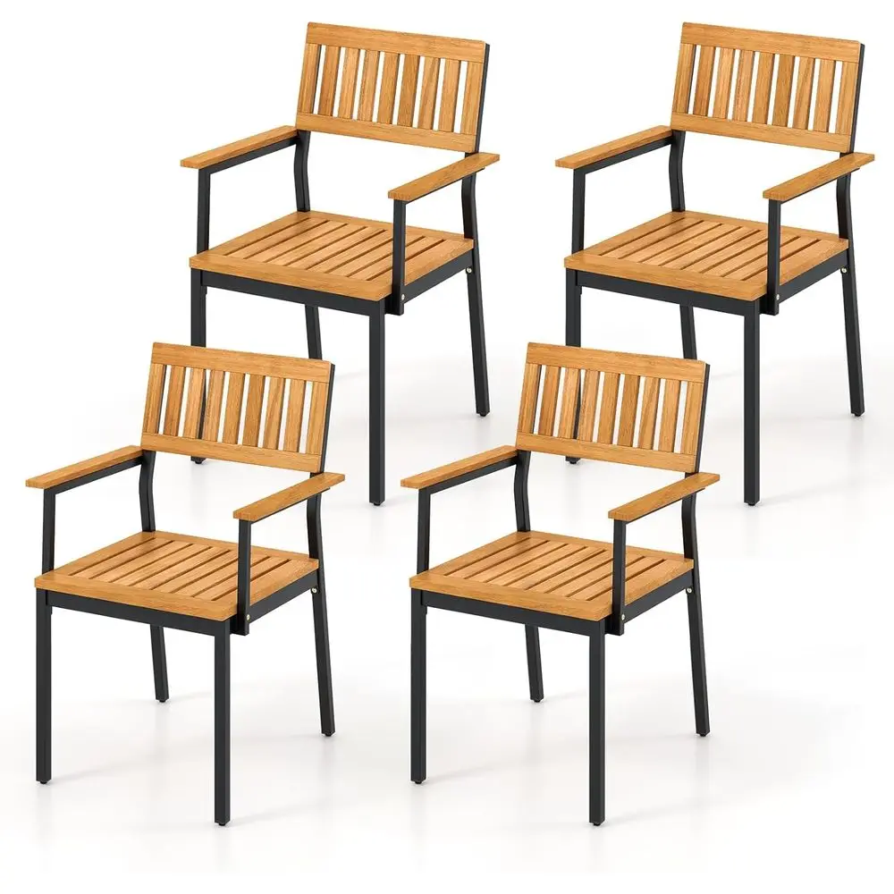 

4-Piece Patio Dining Set: Metal & Acacia Wood Outdoor Chairs with Armrests, Weather-Resistant Bistro Furniture for Indoor/Outdoo