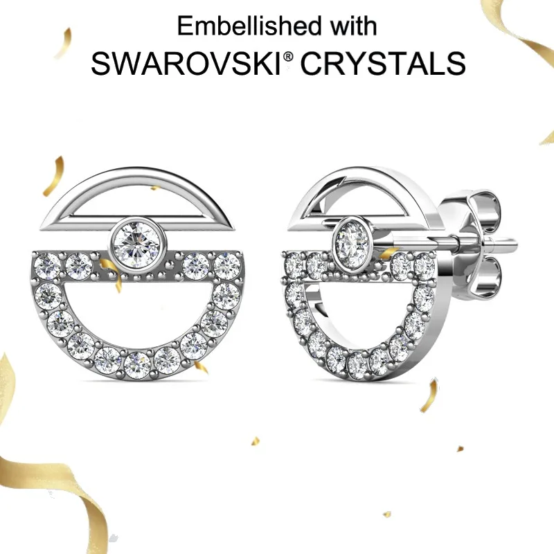 

Daisini 925 Sterling Silver Simple Round Stud Earrings with Swarovski Crystals for Women Luxury 18k White Gold Plated Jewelry