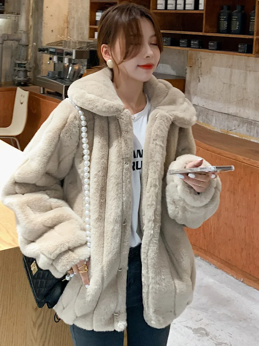 Kunstpelz-Top-Mäntel für Damen, haarig, gerader Schnitt, Nachtclub-Frau, Chaquetas im koreanischen Stil, Highstreet-Länge, ikonische zweireihige Ins