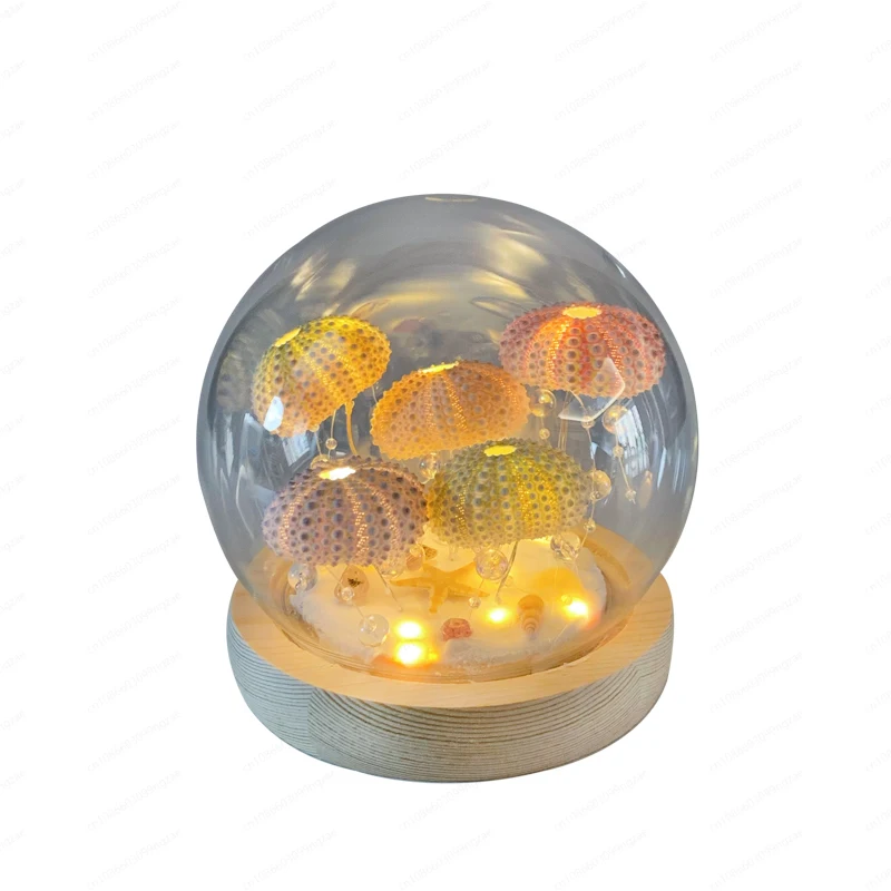

Sea urchin jellyfish lamp & handmade DIY material bag starfish shell glass ball night tabletop ornament birthday gift
